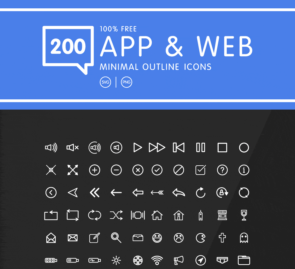 200 Minimal Outline Icons for Web & Mobile App Design
